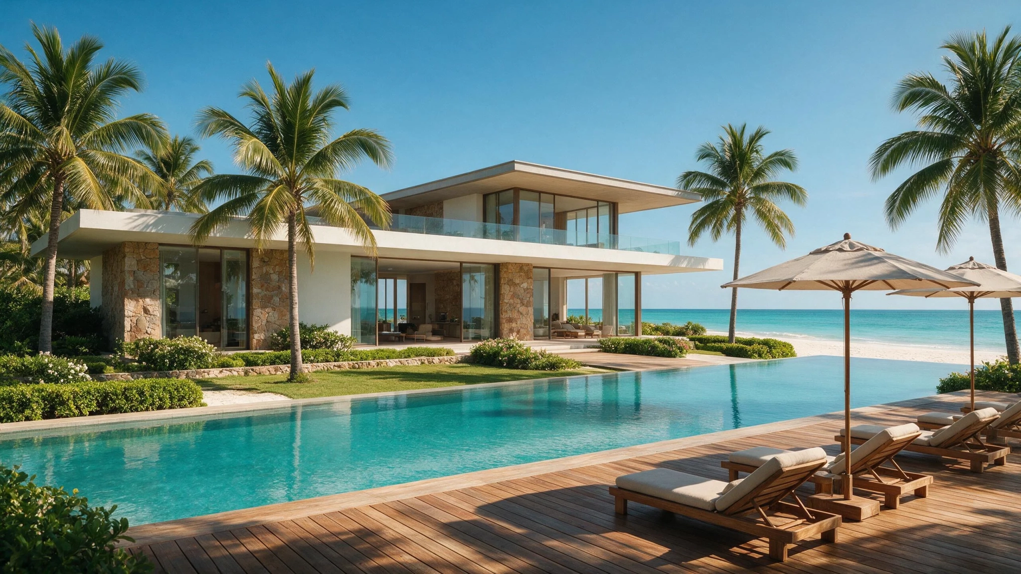 Contemporary standalone waterfront villa with private beach on Ramhan Island
