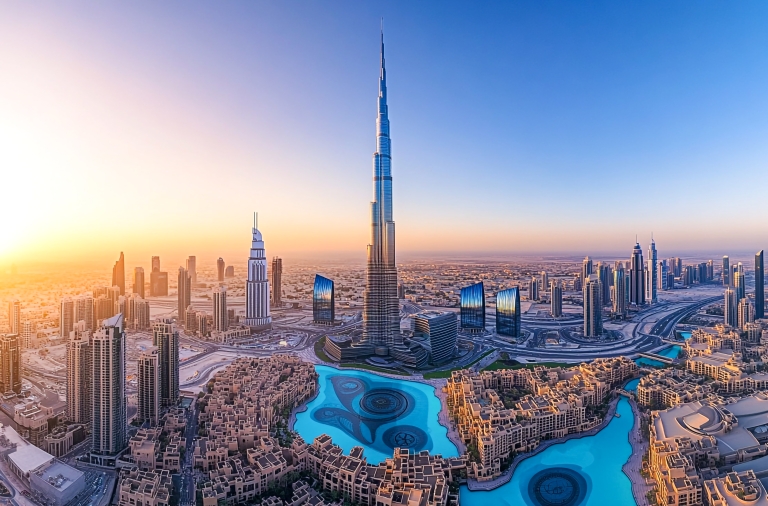 panoramic-view-stunning-dubai-skyline-captured-sunset-with-burj-khalifa-dominating-horizon